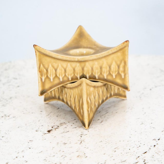 Yellow Mid Century Modern Candlestick Holders Set 2 Quistgaard Relief Kronjyden Danish For Sale - Image 8 of 12