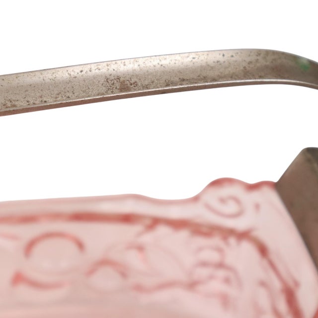 Metal French Pink Depression Glass Jardinière Bowl with Cherubs and Birds For Sale - Image 7 of 18