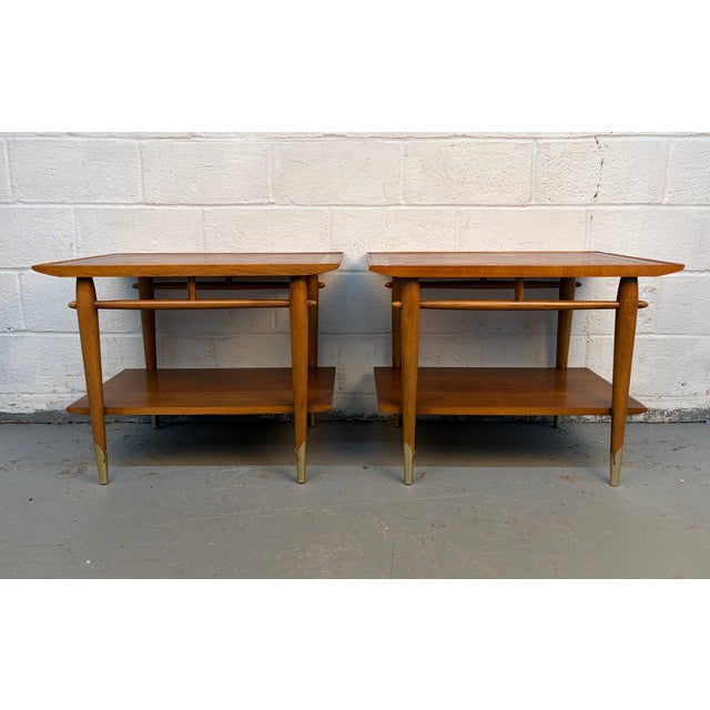 Lane Furniture Mid 20th Century Lane Alta Vista Walnut and Brass End Tables For Sale - Image 4 of 14