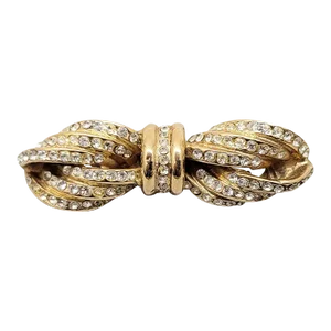 Vintage Signed Bijoux Cascio Italy Goldtone Clear Rhinestone Bow Brooch