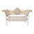 French Louis XVI Style White Settee With Gold Leaf Details – Tufted Damask Upholstered Loveseat For Sale