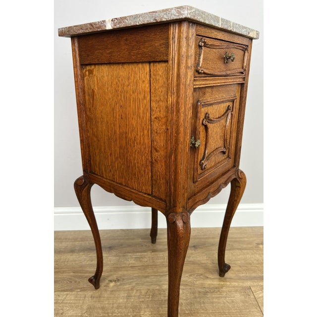 Antique French Marble Top Oak Carved Nightstands For Sale - Image 4 of 11