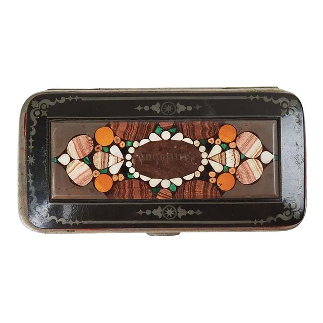 Antique Victorian Pietra Dura Inlaid Stone Karlsbad Card Case For Sale