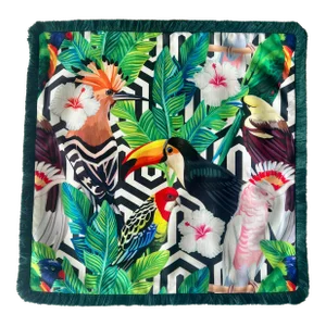 Tropical Toucan Pillow Cover with Black & White Geometric Backing