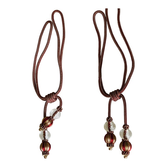 Pair Vintage Tiebacks With Lucite Globe Tassels For Sale