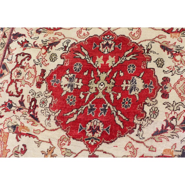 Antique Turkish Sivas Rug With Red, Taupe, Light Green and Cream Colors For Sale In Atlanta - Image 6 of 15