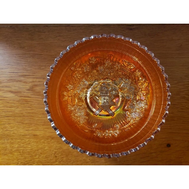 1960s Vintage Imperial Glass Marigold Carnival Windmill Pattern Footed Bowl With Scalloped Edges For Sale - Image 5 of 6