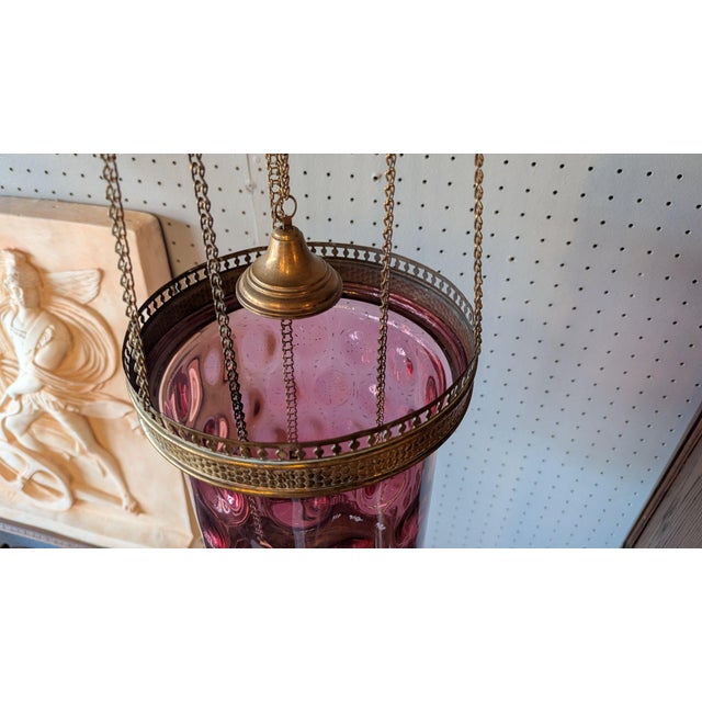 Victorian Victorian Cranberry Pull Down Lantern For Sale - Image 3 of 10
