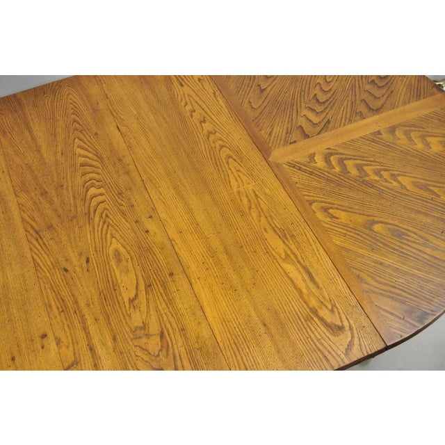 Vintage Mid Century Modern Oak Sunburst Round Extension Pedestal Dining Table For Sale - Image 16 of 18