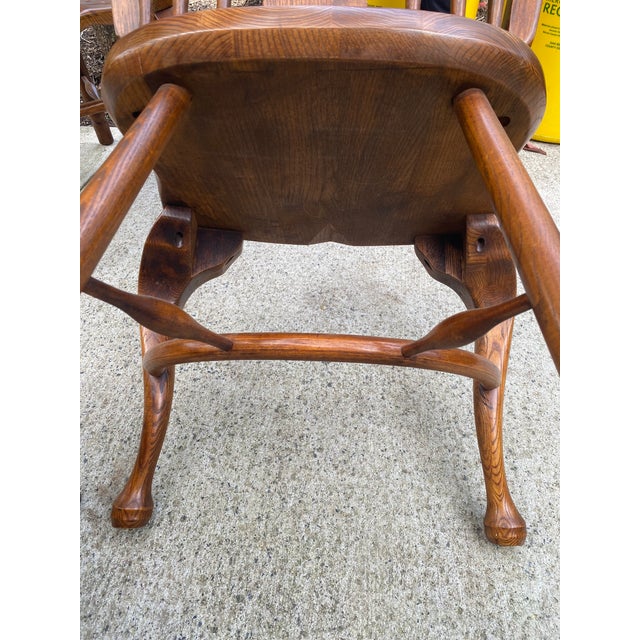 Brown Solid Oak Windsor Style Dining Chairs- Set of 6 For Sale - Image 8 of 8
