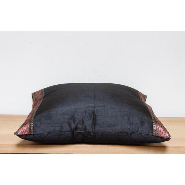 Indian Midnight Black Festive Silk Euro Pillow Cover For Sale - Image 3 of 7