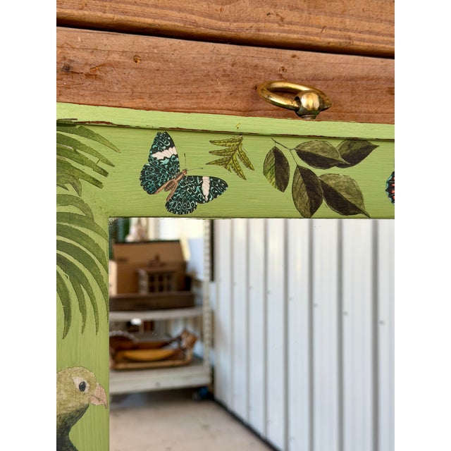 Vintage Green Botanical Decoupage Wall Mirror With Tropical Birds and Butterflies For Sale In Naples, FL - Image 6 of 12