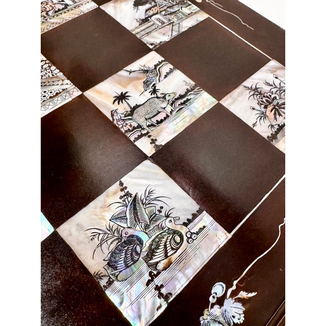 Vintage Chinese Black Lacquer & Mother-of-Pearl Inlaid Folding Chess Board For Sale - Image 9 of 11