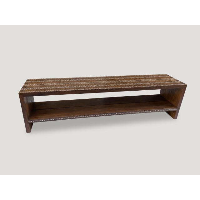 Andrianna Shamaris Shell Inlaid Teak Wood Console Table For Sale - Image 16 of 18