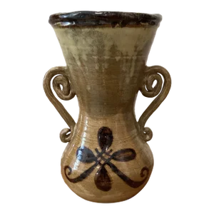 Mid Century Large Ceramic Amphora Pottery Art Nouveau Vase With Complex Handles