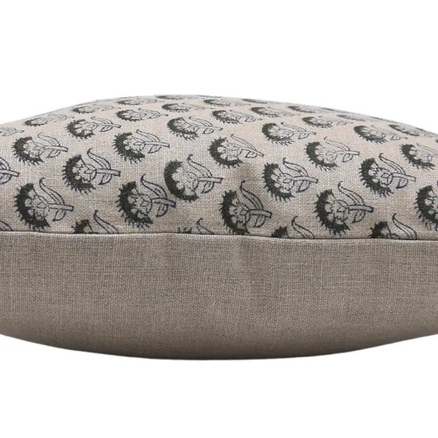 Fabdivine Artisan Block Print Throw Pillow Cover 14x36 Inch Thick Linen-Juju Flower For Sale - Image 4 of 5