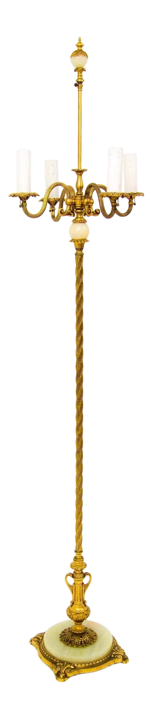 1900 Brass and Bronze Works New York City Gilded Bronze Four Arm Lamp With Onyx Details
