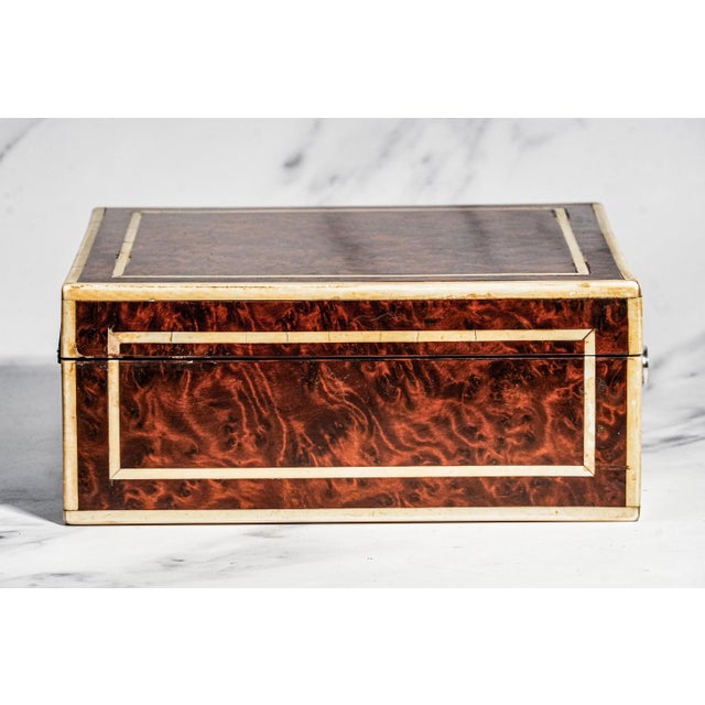 Extraordinary Antique English Burl Wood Cigar Box Sterling Silver Fittings Luxury Home Decor Tobacciana For Sale - Image 16 of 18