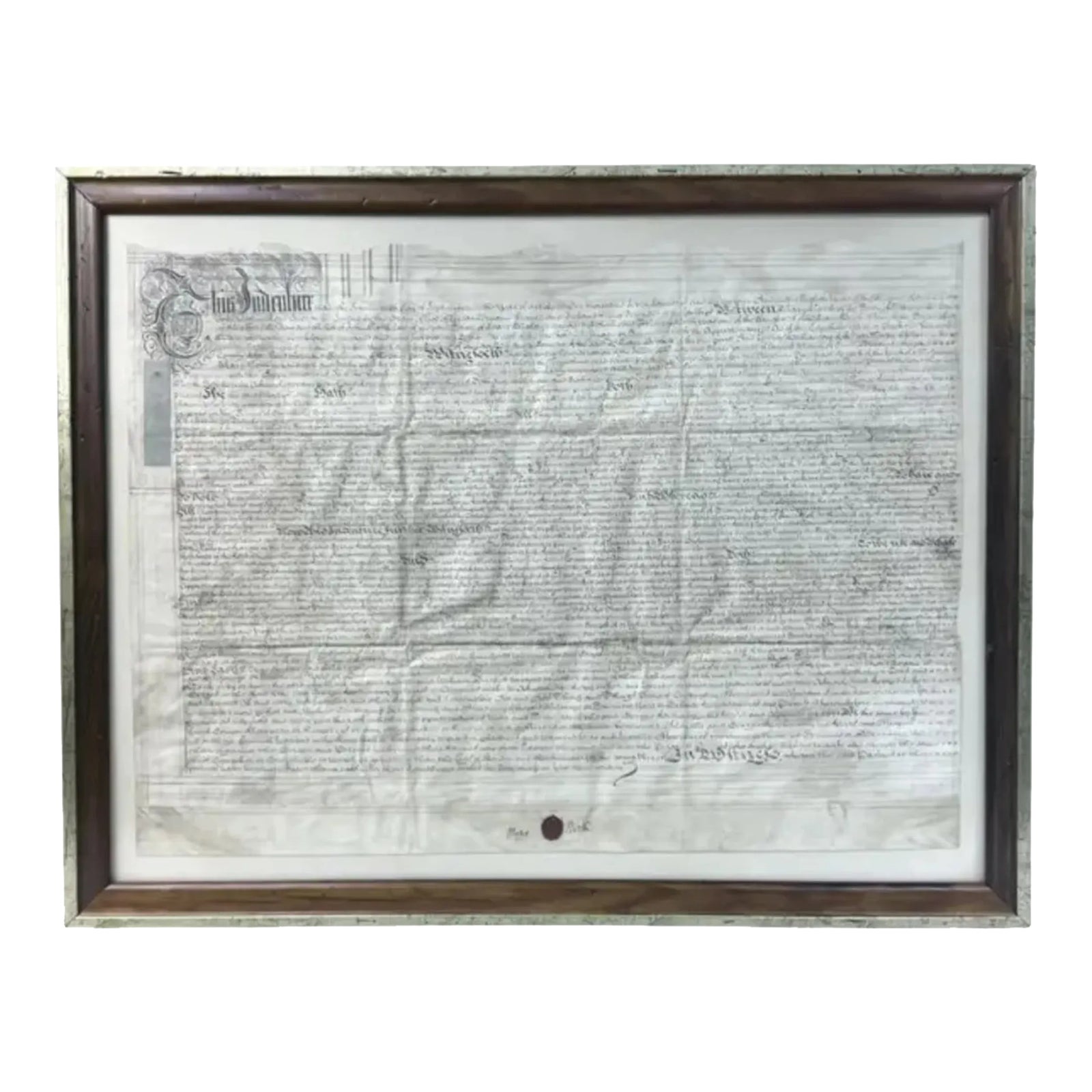 International Directory of 18th Century… Early 18th Century English Framed Indenture Document, Framed