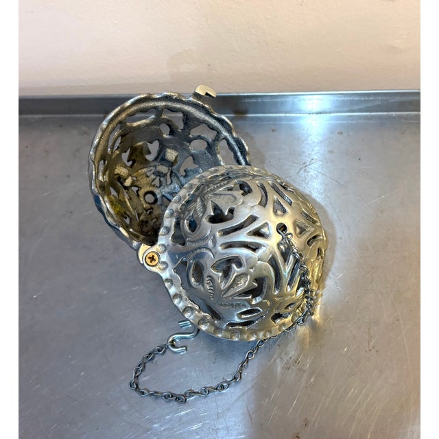 Mid-Century Modern 1950s Silver Metal Acorn Candle Lantern For Sale - Image 3 of 4