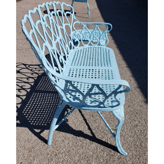 Vintage Cast Aluminum Ornate Bench With Matching Side Table For Sale - Image 11 of 13