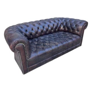 Chesterfield Leather Sofa, Vintage Upholstery, Patina Finish, 1985 For Sale