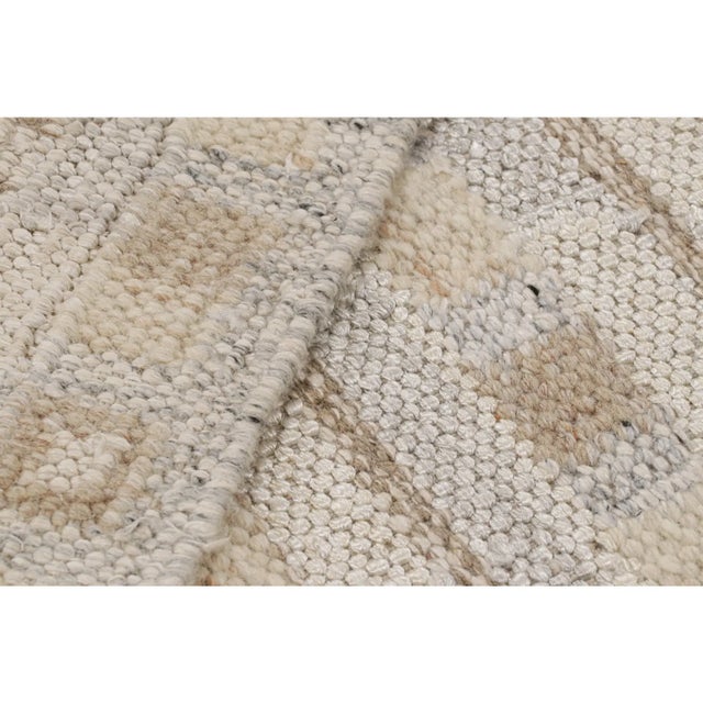 Mid-Century Modern Rug & Kilim’s Scandinavian Rug With White and Beige-Brown Geometric Patterns For Sale - Image 3 of 8