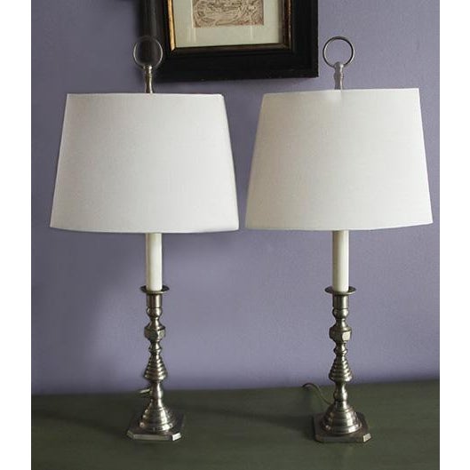 Pair of Baldwin Colonial-Style Candlestick Table Lamps with Rectangular Shades Timeless and refined, this pair of classic...