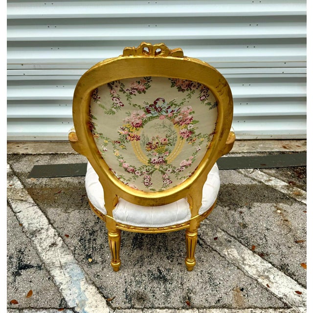 White Velvet Chair Tufted With Gold Leaf Details French Style For Sale - Image 4 of 9