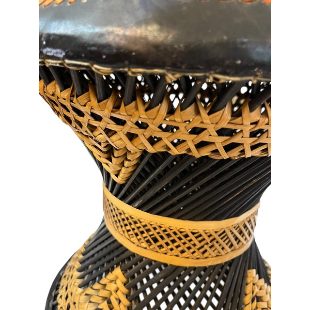 Par Mid 20th Century Anglo Indian Leather and Rattan Stools For Sale - Image 15 of 16