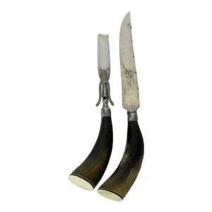 Vintage Cutlery Serving Knife and Fork With Horn Handles