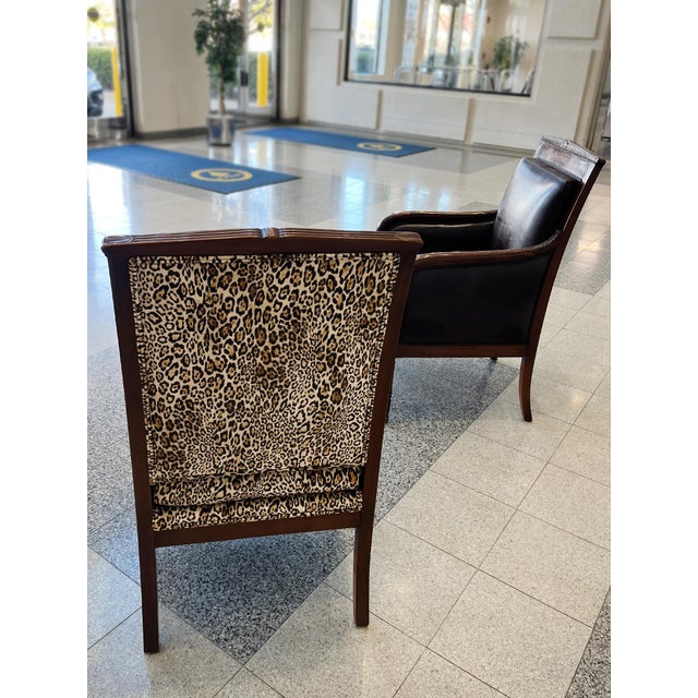Brown French Empire Armchairs in Brown Vegan Leather & Silk Velvet - A Pair For Sale - Image 8 of 18