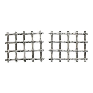 Vintage Italian Faux Bamboo Silver Plated Expandable Trivets - A Pair For Sale