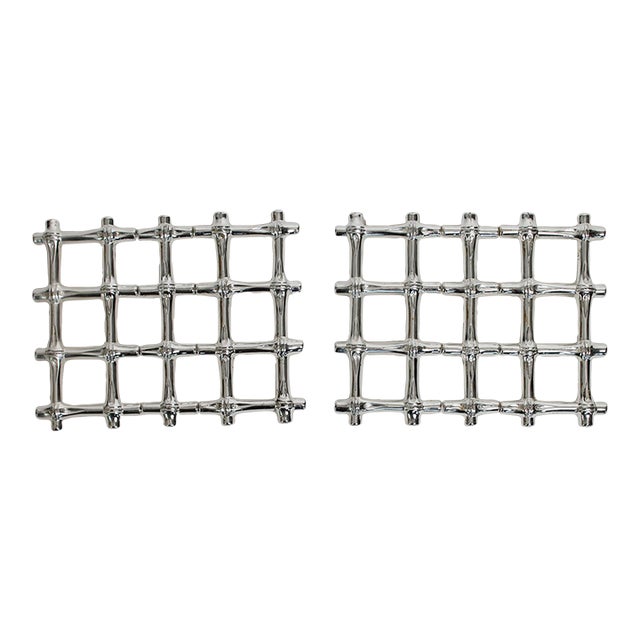 Vintage Italian Faux Bamboo Silver Plated Expandable Trivets - A Pair For Sale