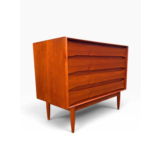 Mid-Century Modern Danish Teak Four-Drawer Dresser | Arne Vodder | Sculpted Pulls & Finished Back | C. 1960s, Attributed For Sale - Image 3 of 13