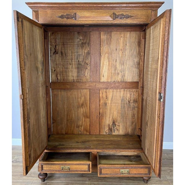 French Two-Door Wardrobe in Oak with Mirror For Sale - Image 18 of 18