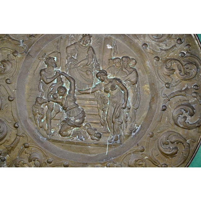Antique French Embossed Brass Platter For Sale - Image 6 of 12