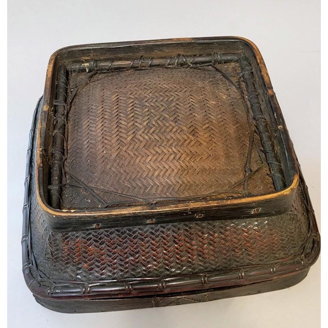 1950s Mid-Century Smoked Bamboo Ifugao Lidded Basket, Philippines For Sale - Image 5 of 7