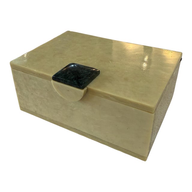 Vintage Faux Marble Lucite Trinket Box With Decorative Stone Accent For Sale