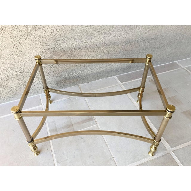 Late Mid-Century Petite Regency-Inspired Brass & Glass Coffee Table For Sale In Austin - Image 6 of 13
