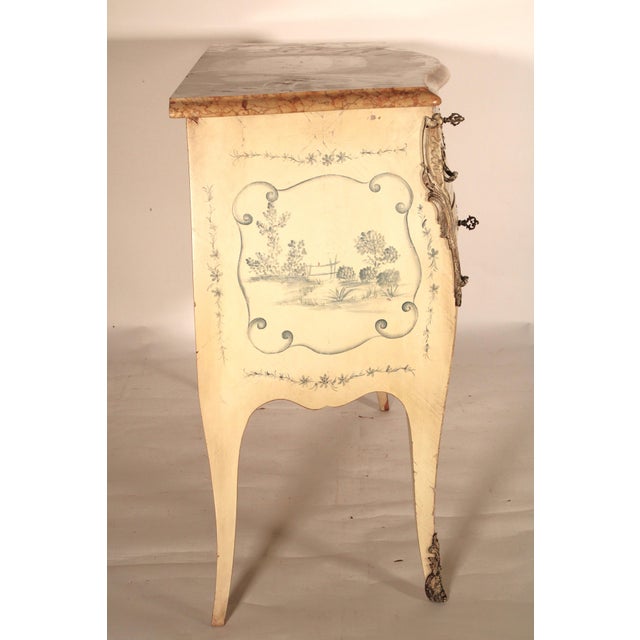 Louis XV Style Painted Bombe Chest of Drawers With Marble Top For Sale - Image 4 of 10