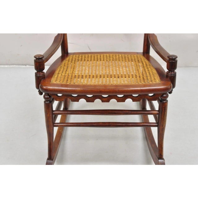 Late 19th Century Victorian Aesthetic Movement Chestnut Stick & Ball Spindle Rocker Rocking Chair For Sale - Image 11 of 12
