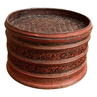 Late 1800s Red Lacquer Betel Tray For Sale