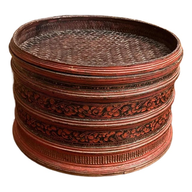Late 1800s Red Lacquer Betel Tray For Sale