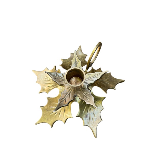 Metal Brass Leaf Candlestick Holders -a Pair For Sale - Image 7 of 10