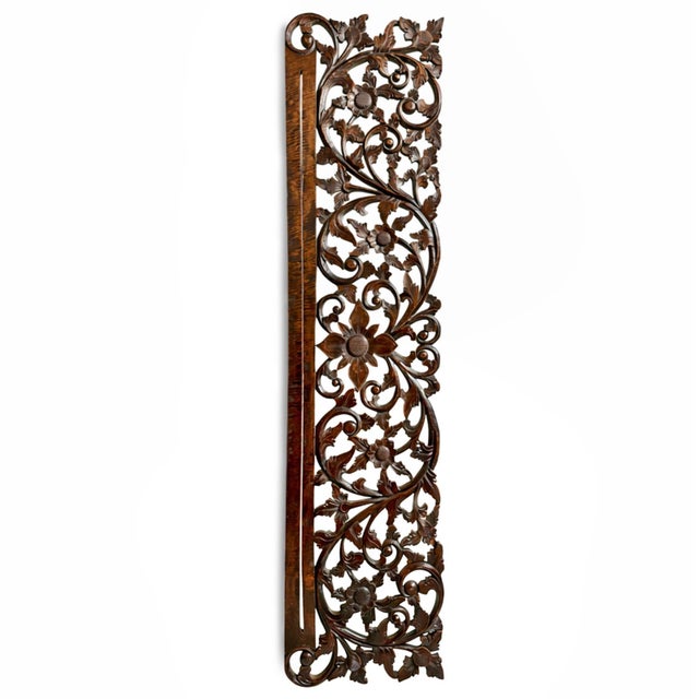Indian Vintage Indian Boho Carved Wood Fabric Hanger For Sale - Image 3 of 6