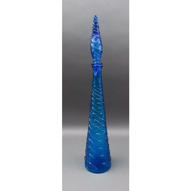 Mid 20th Century Empoli Italian Vintage Mid-Century Modern Blue Wave Art Glass Decanter Genie Bottle For Sale - Image 4 of 8