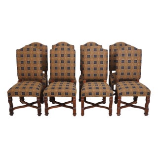 Set of 8 Newly Upholstered Jacobean Style Dining Chairs For Sale