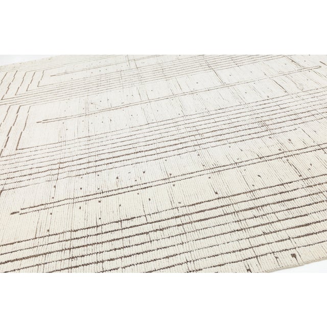 Minimalist Linear Berber: Modern Hand-Knotted Moroccan Style Wool Rug For Sale In New York - Image 6 of 10