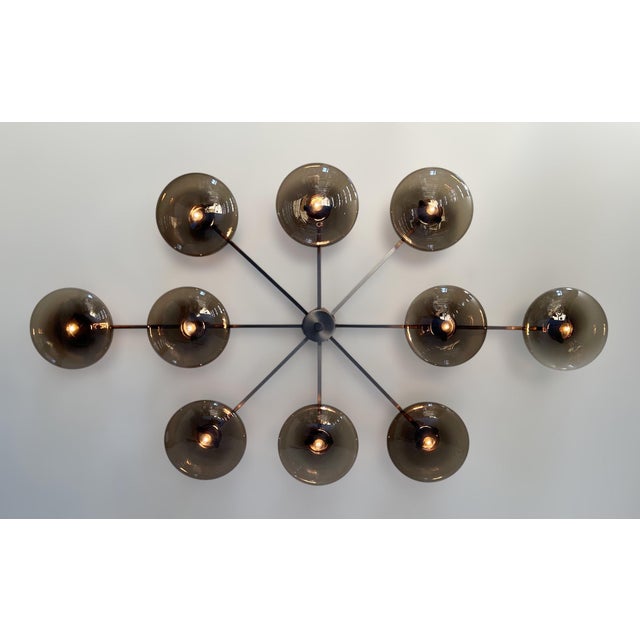 Fabio Ltd 21st Century Dieci Satin Black Nickel Smoky Murano Flush Mount by Fabio LTD For Sale - Image 4 of 6